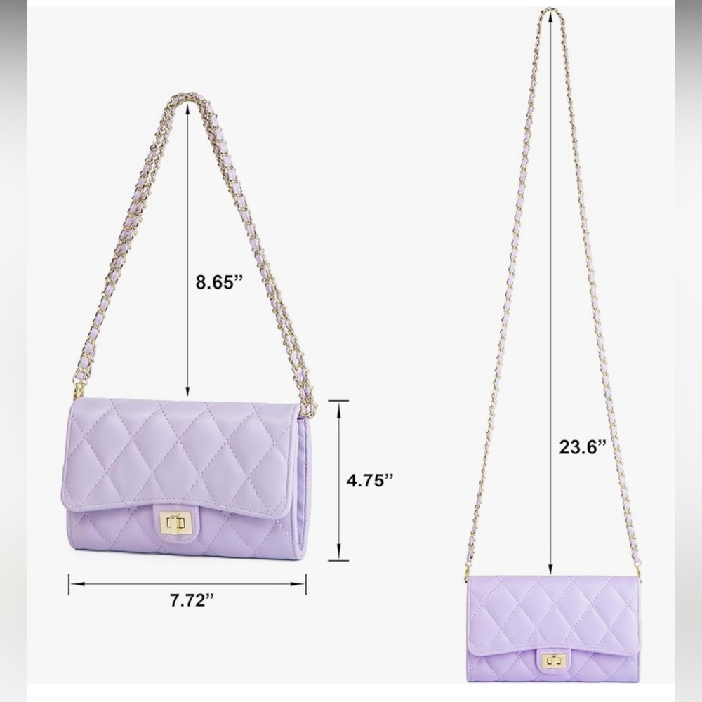🆕 Quilted Lilac Chain Crossbody Bag - Designer Style - Picture 7 of 7